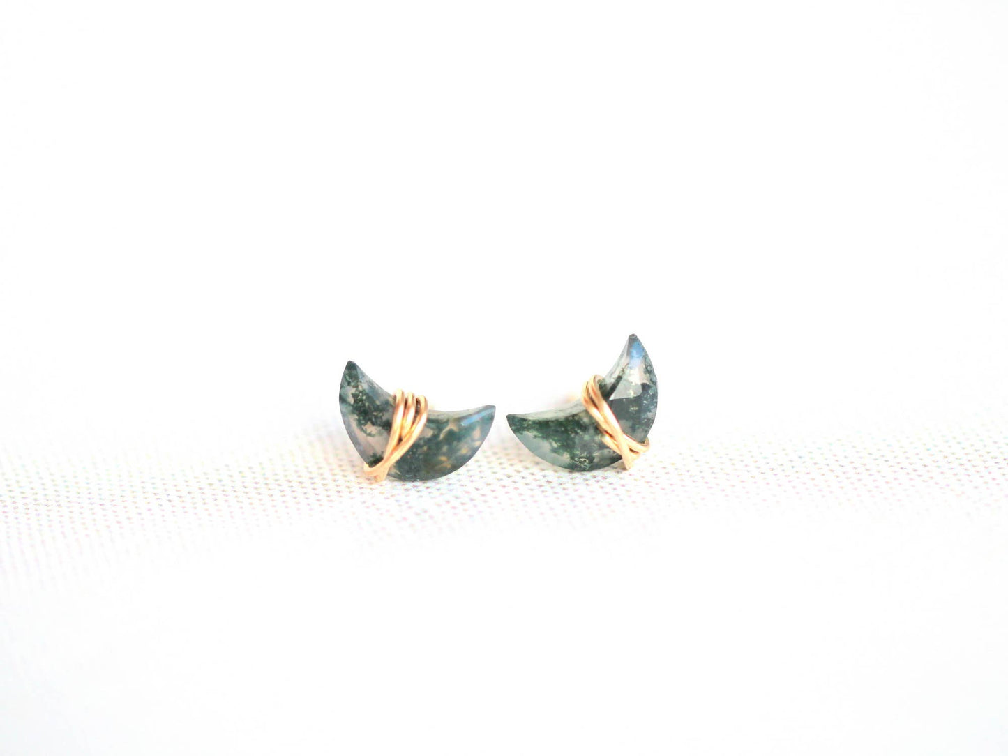 Moonbeam + Stardust Studs - Moss Agate: 14k Gold Fill / Moons