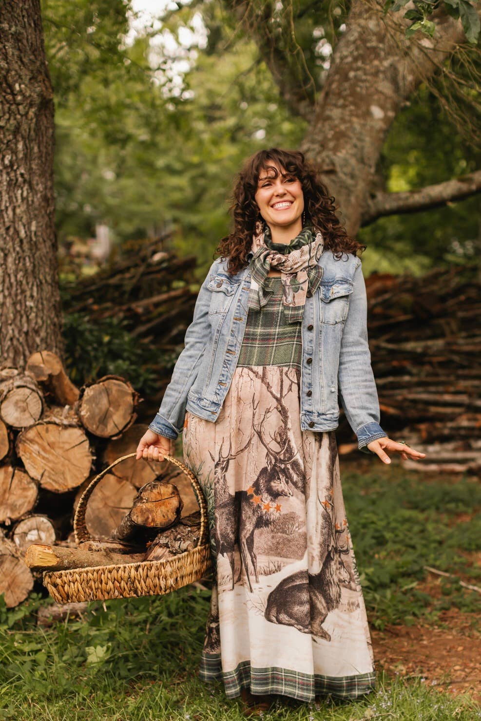 Winter Wish Christmas Plaid Bohéme Slip Dress with Deer: L/XL (fits approx. size 12-16)