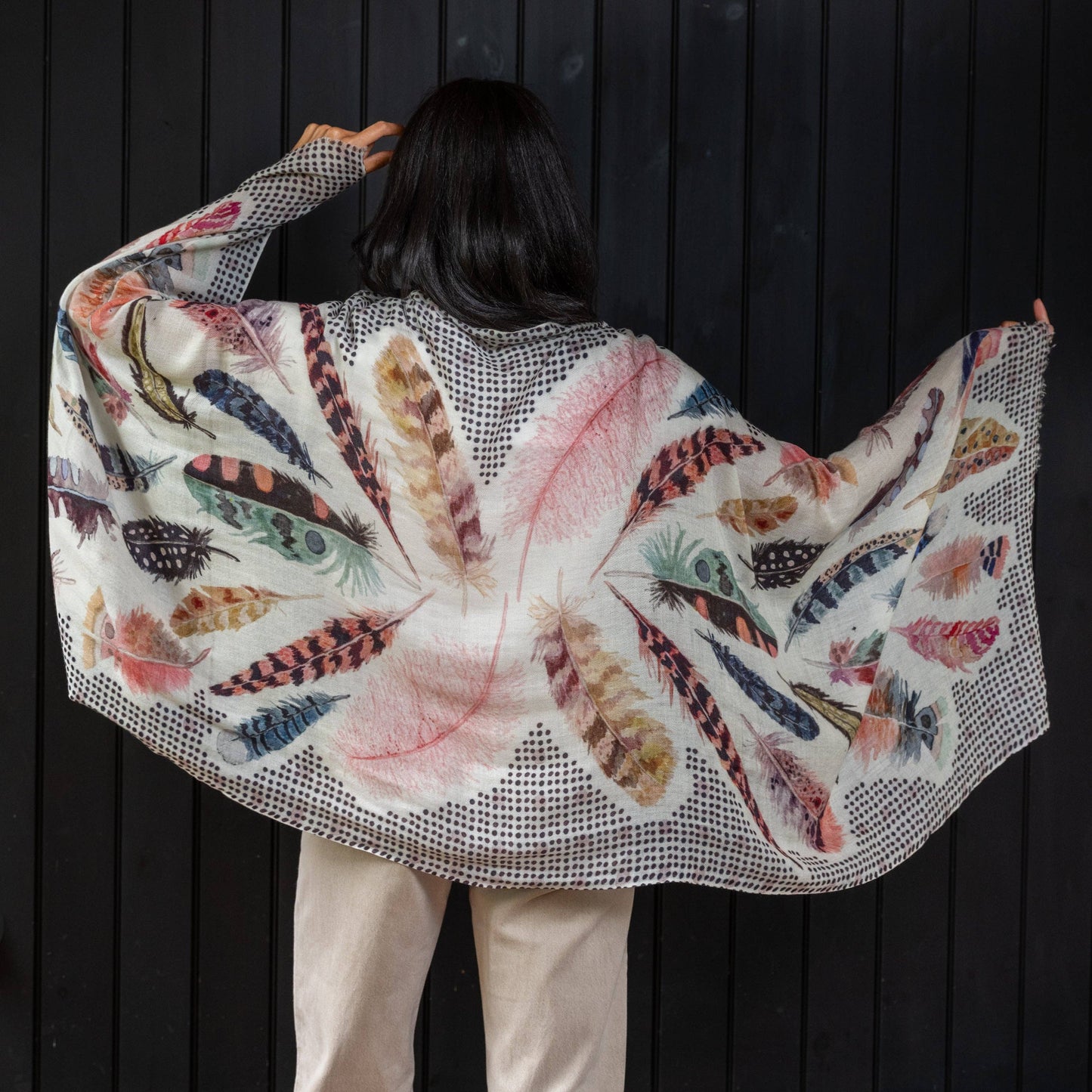Wool Scarf- Polka Plumes