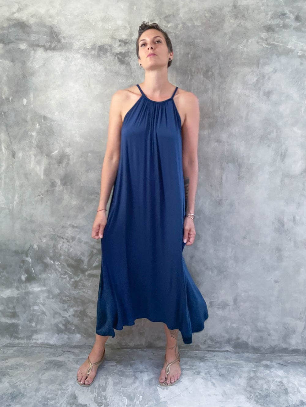 High Neck Maxi Dress: Teal / S/M