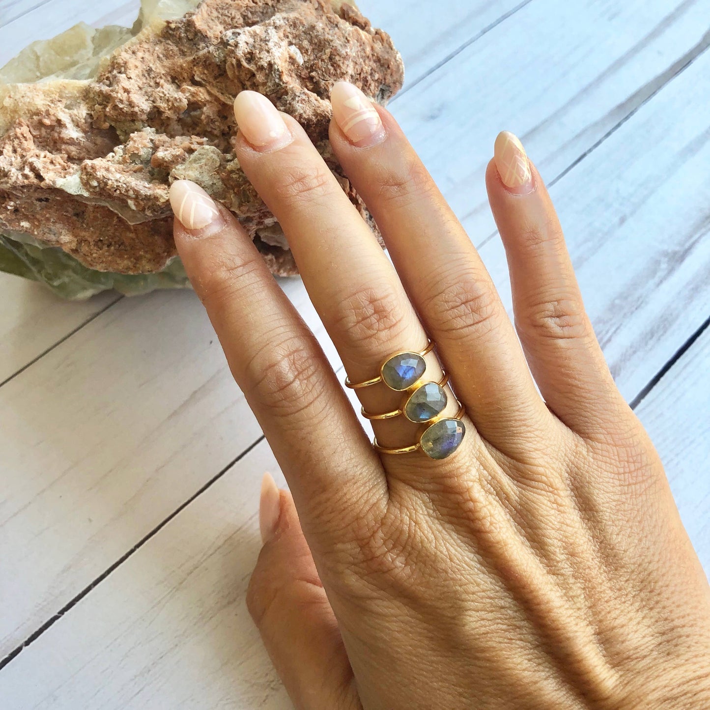 Gold Plated Labradorite Bar Ring: 9