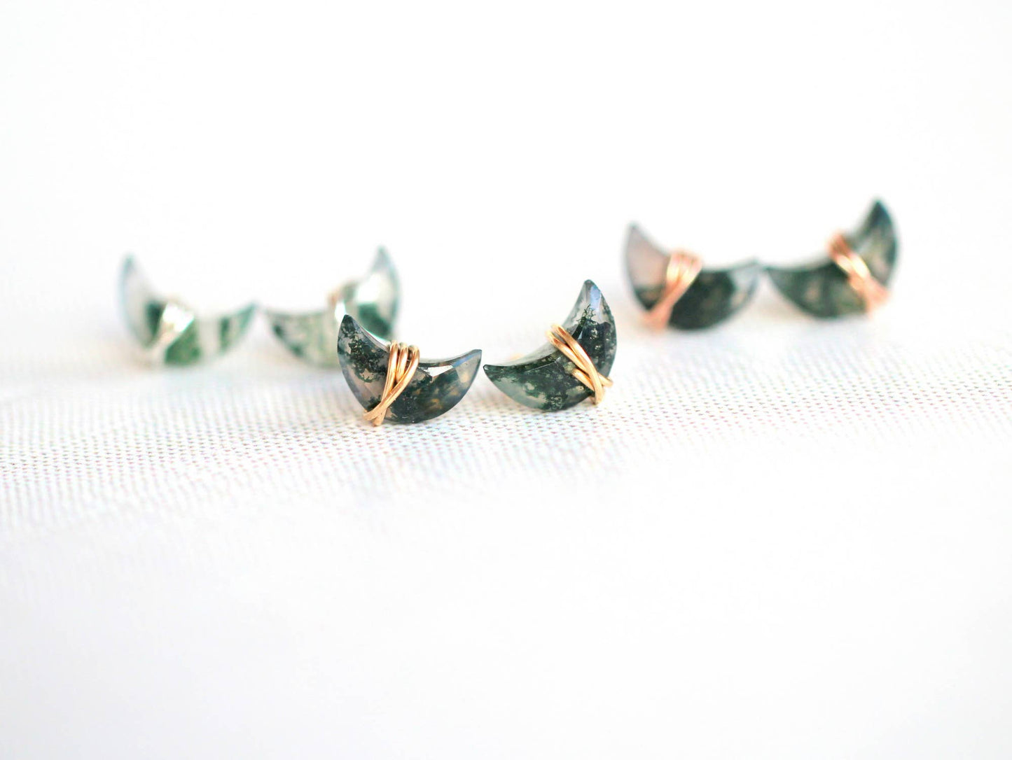 Moonbeam + Stardust Studs - Moss Agate: 14k Gold Fill / Moons