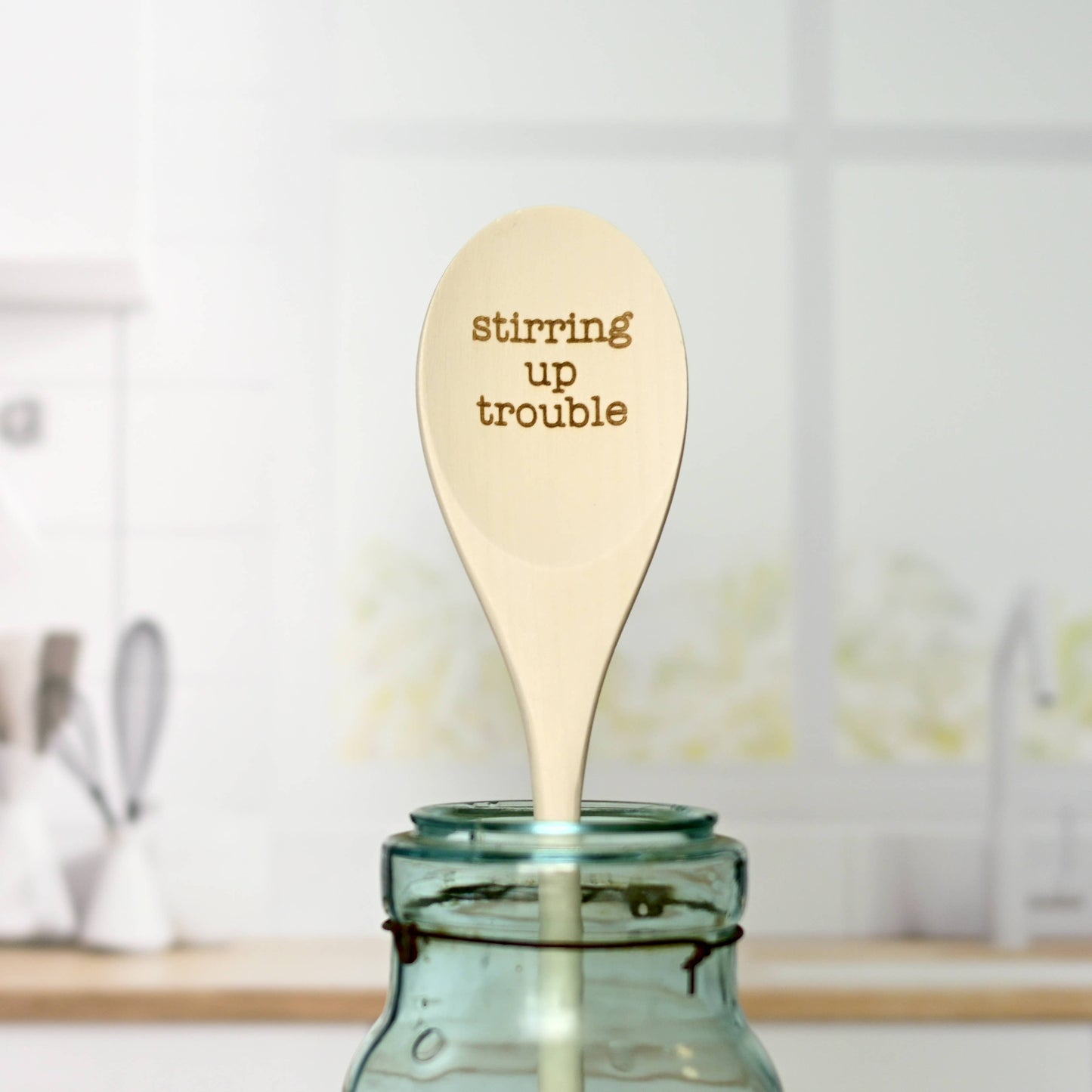 Stirring Up Trouble Engraved Wood Kitchen Spoons