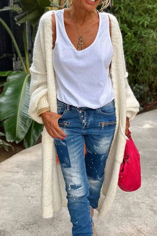 Love & Peace Exposed Seam Knit Sweater Long Cardigan: Fuchsia / L