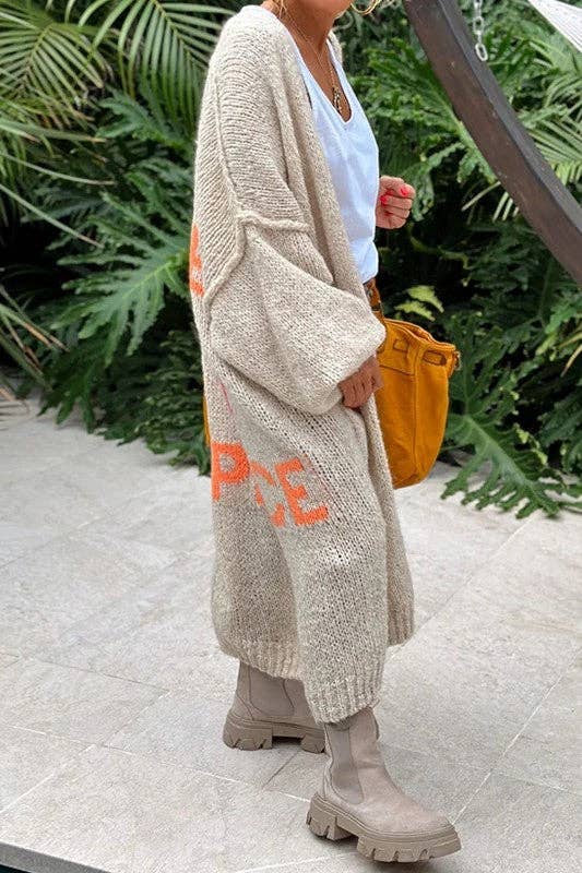 Love & Peace Exposed Seam Knit Sweater Long Cardigan: Offwhite / L