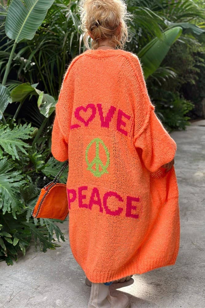 Love & Peace Exposed Seam Knit Sweater Long Cardigan: Fuchsia / L